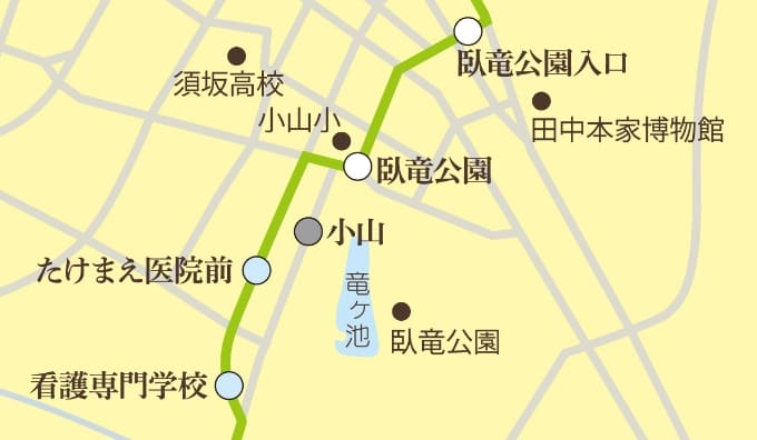 マップ（臥竜公園、看護専門学校）